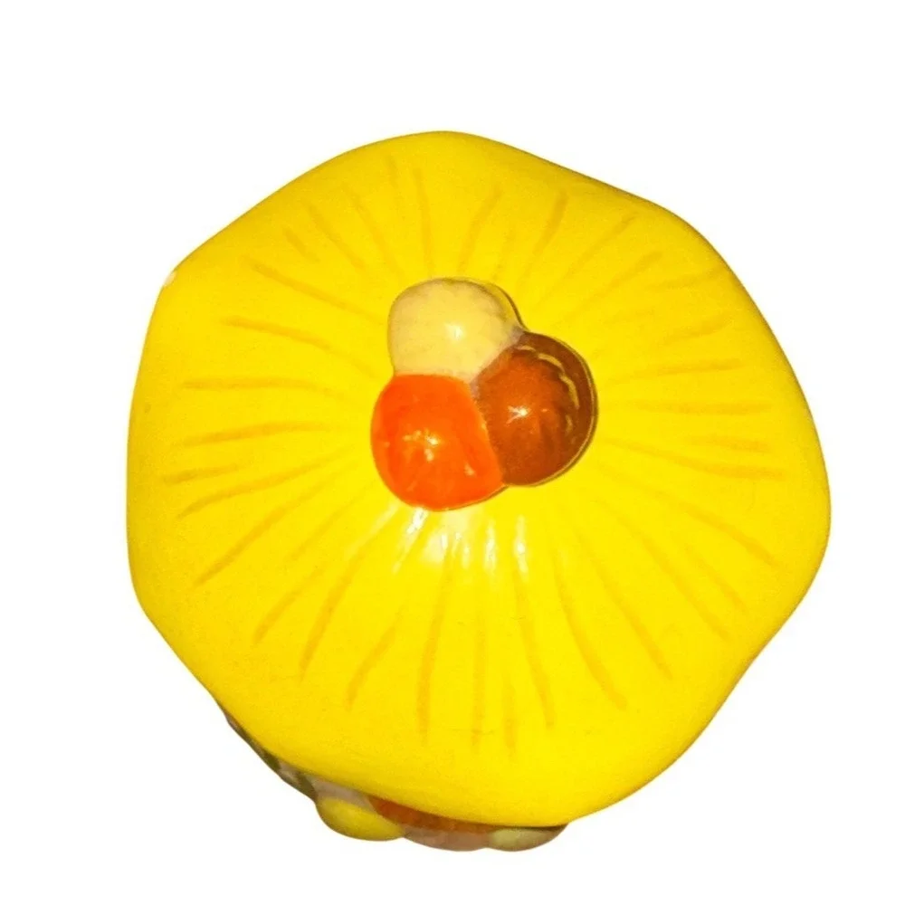Vintage 1970s Sears Merry Mushroom Canister Jar Yellow Lid Tree Stump 7.5